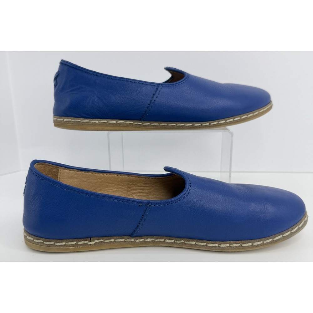 Charix Istanbul Blue Leather Handmade Slip On Flats Women's US 9.5 EU 40